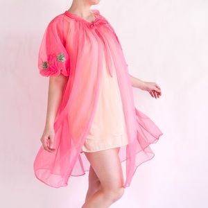 Vintage 1960’s Sheer Coral Pink Lingerie Robe